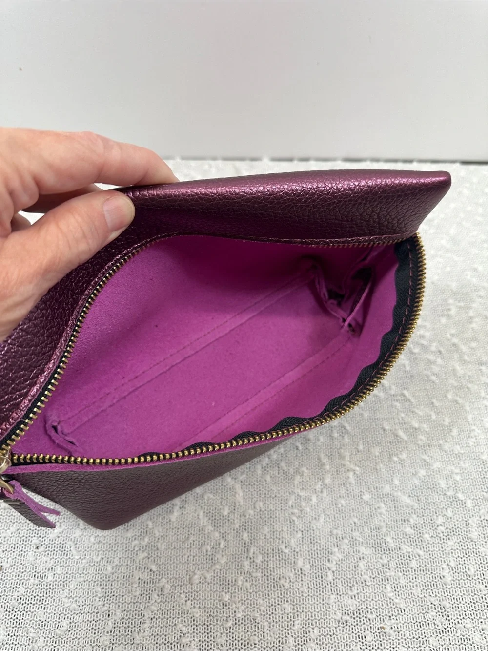 PORTLAND LEATHER GOODS metallic Ultraviolet UV purple Large Makeup Bag